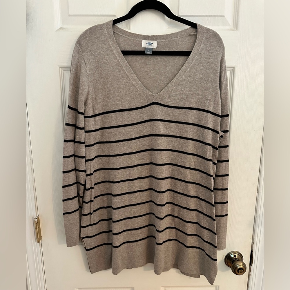 Old Navy Plus Striped Sweater Sz.2x Taupe with Black stripes
